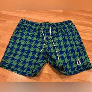 Psycho Bunny Blue & Green Houndstooth Swim Trunks
